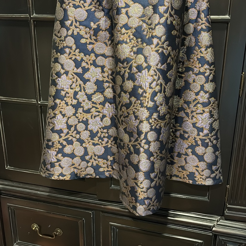Francesca's Collections Blue and Gold Floral Midi Dress - Picture 2 of 4